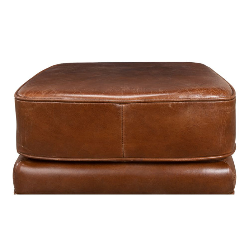 footstool ottoman square four feet nail heads leather distressed brown cube