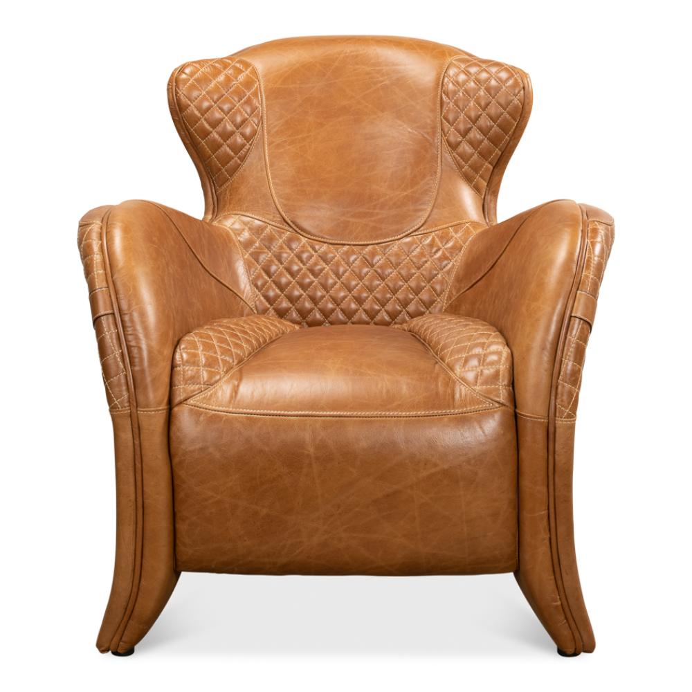 tan leather armchair quilted sections