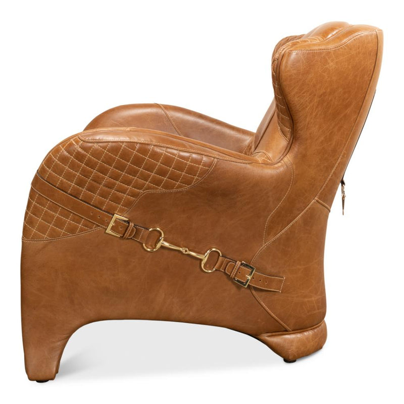 tan leather armchair quilted sections