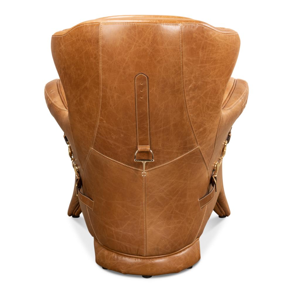 tan leather armchair quilted sections