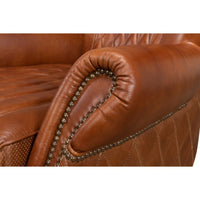 brown cognac tufted leather diamond stitching wing chair