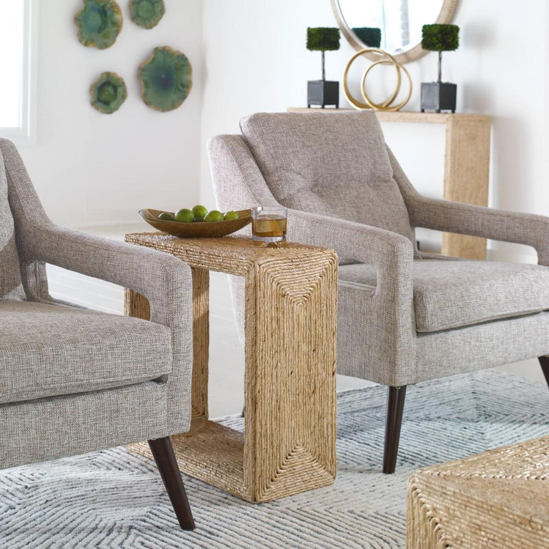 accent table square natural woven banana plant coastal