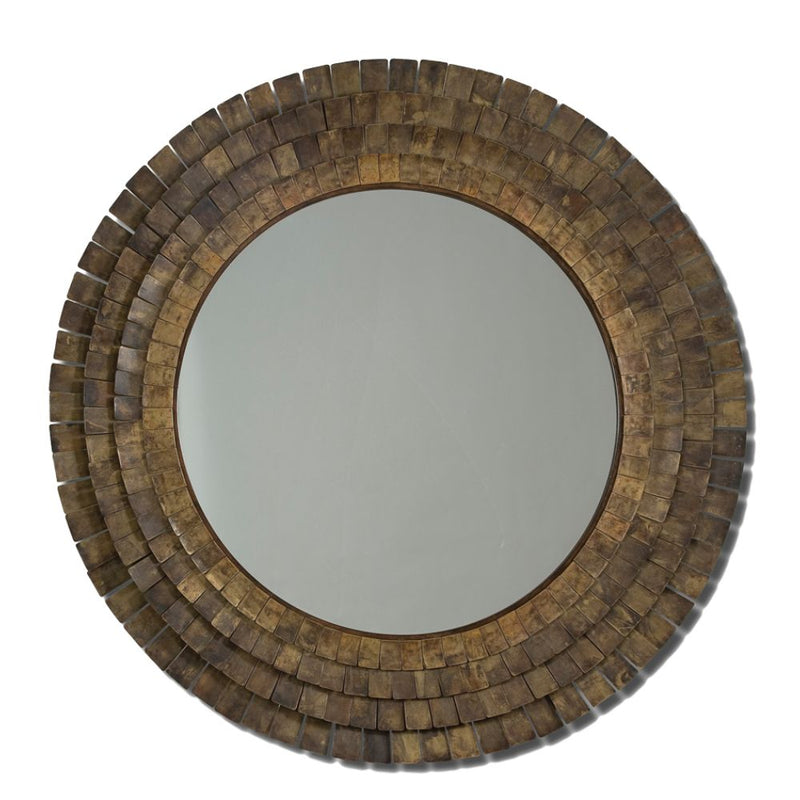 Sarreid, Ltd. mirror circular round four rows chips segments brass plate antiqued gold oversized large