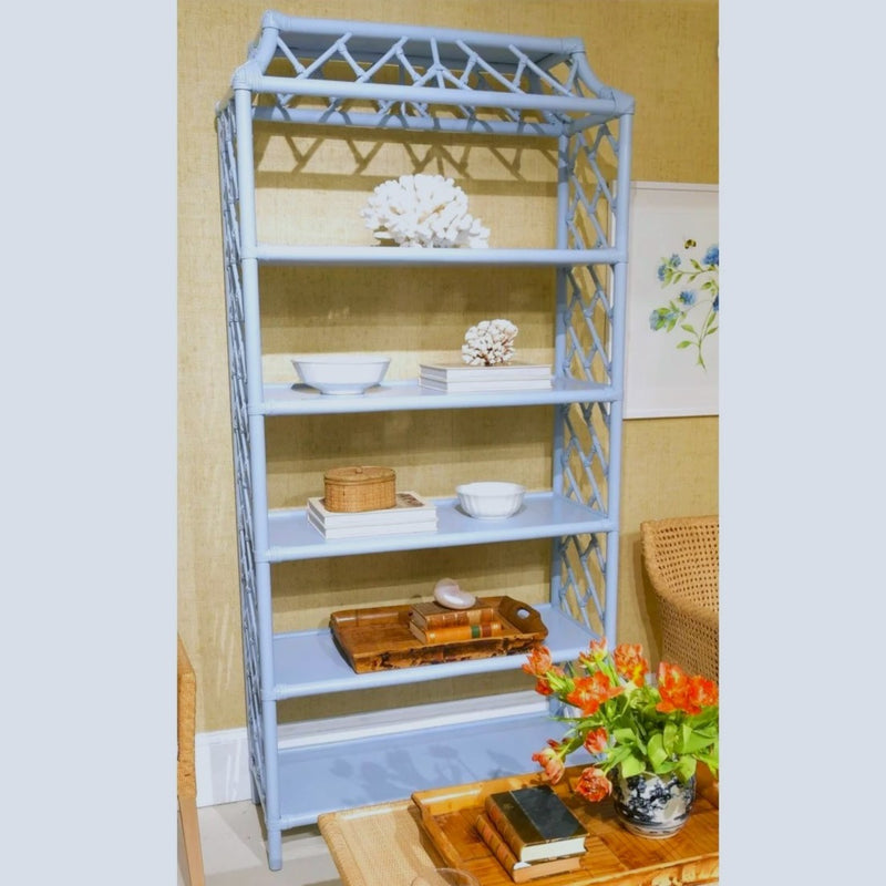 bookcase Chippendale light blue rattan