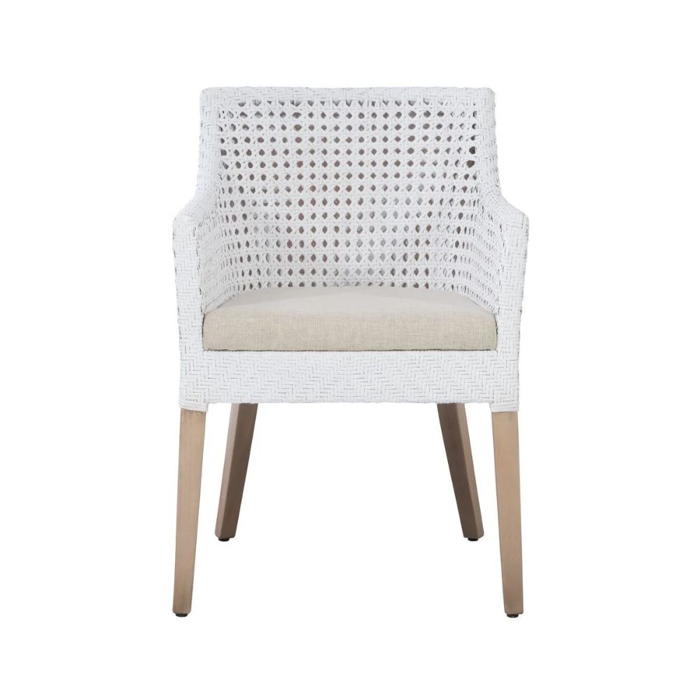 dining arm white cane back sides cream cushion light wood legs