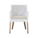 dining arm white cane back sides cream cushion light wood legs