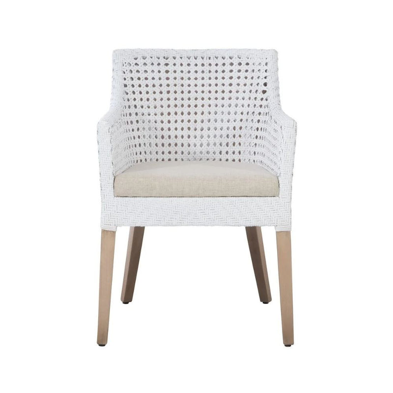 dining arm white cane back sides cream cushion light wood legs