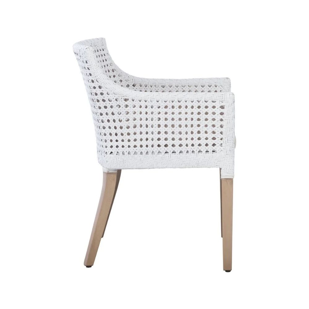 dining arm white cane back sides cream cushion light wood legs
