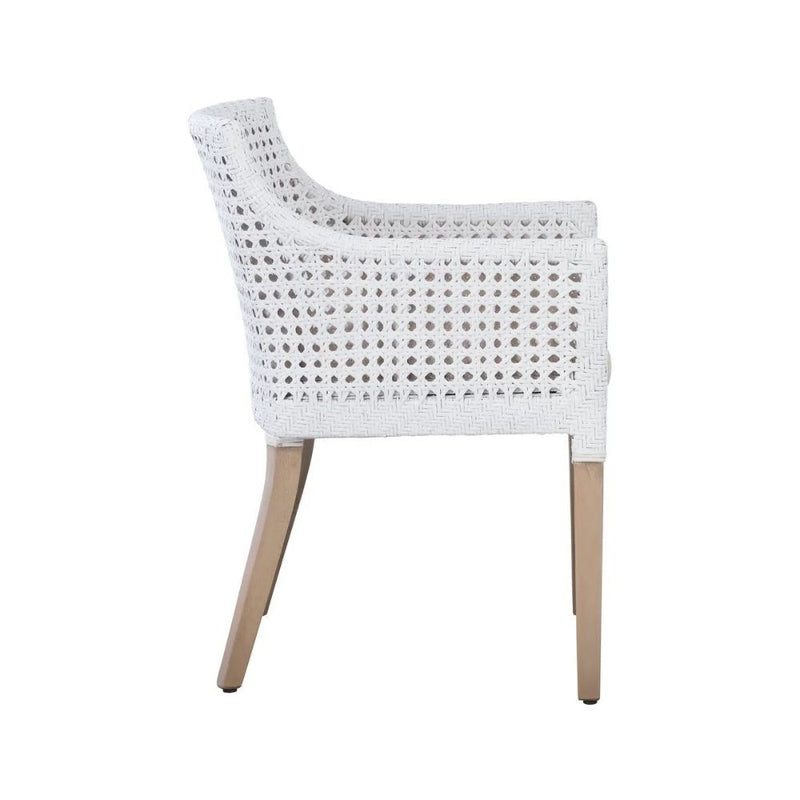 dining arm white cane back sides cream cushion light wood legs