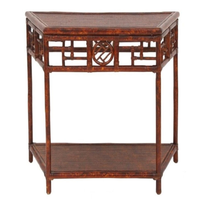demilune table tortoise finish lower shelf tapered