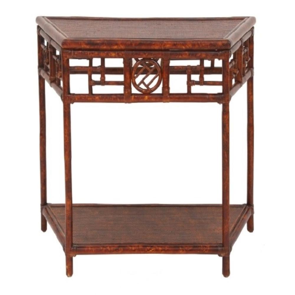 demilune table tortoise finish lower shelf tapered