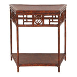 demilune table tortoise finish lower shelf tapered