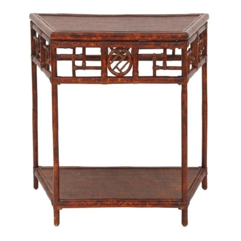 demilune table tortoise finish lower shelf tapered