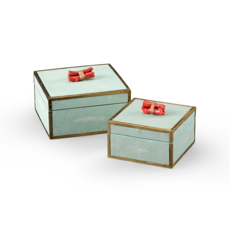 faux shagreen sea mist coral decor box set square