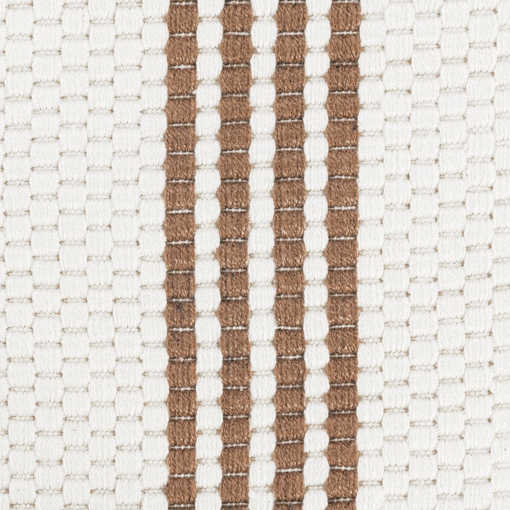 Textured fabric with brown and white stripes on a neutral background