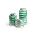 canister set green white porcelain triangle design geo