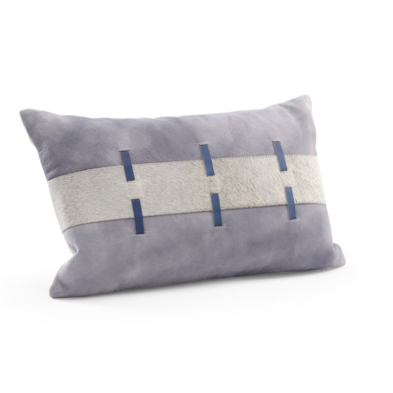 throw pillow blue suede gray hair on hide