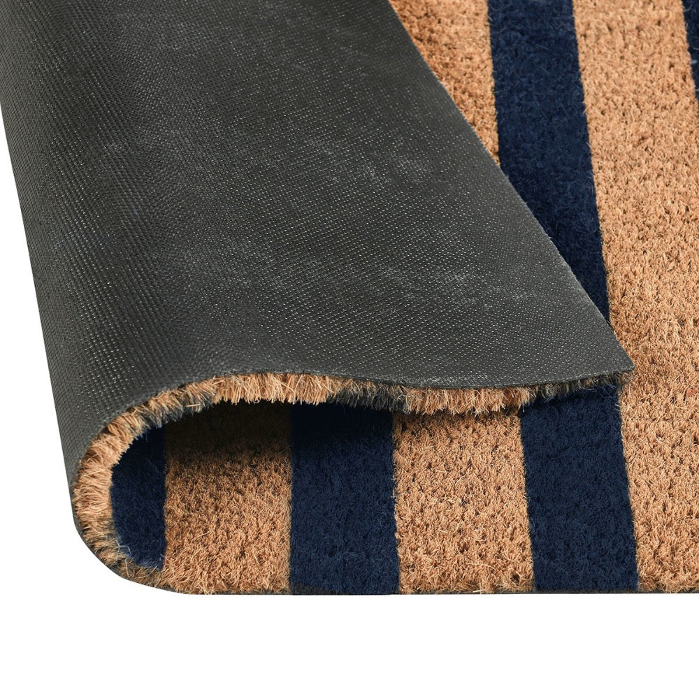 Close-up of a doormat with striped pattern on a plain background