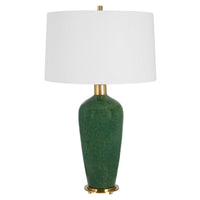 table lamp white shade ceramic base mossy green brass details