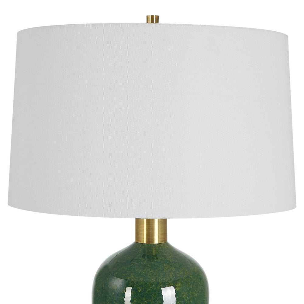table lamp white shade ceramic base mossy green brass details