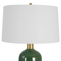 table lamp white shade ceramic base mossy green brass details