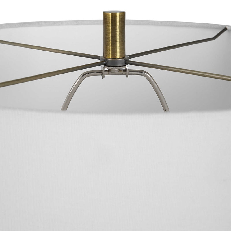 table lamp white shade ceramic base mossy green brass details