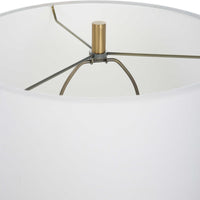 table lamp green base white fabric shade brass details