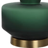 table lamp green base white fabric shade brass details