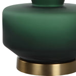 table lamp green base white fabric shade brass details