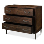 3-drawer contemporary chest dark brown wood brushed iron stand drawer pulls