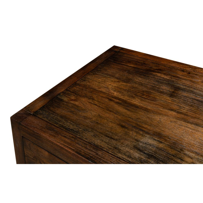 3-drawer contemporary chest dark brown wood brushed iron stand drawer pulls