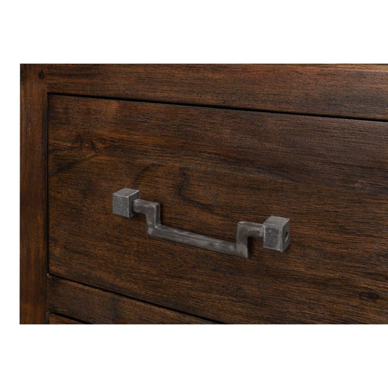 3-drawer contemporary chest dark brown wood brushed iron stand drawer pulls