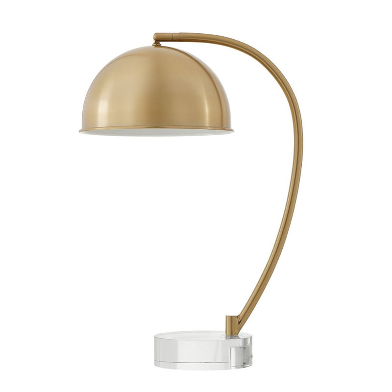 The Uttermost Romani Desk Lamp features a dome metal shade and crystal base in modern antique brass.