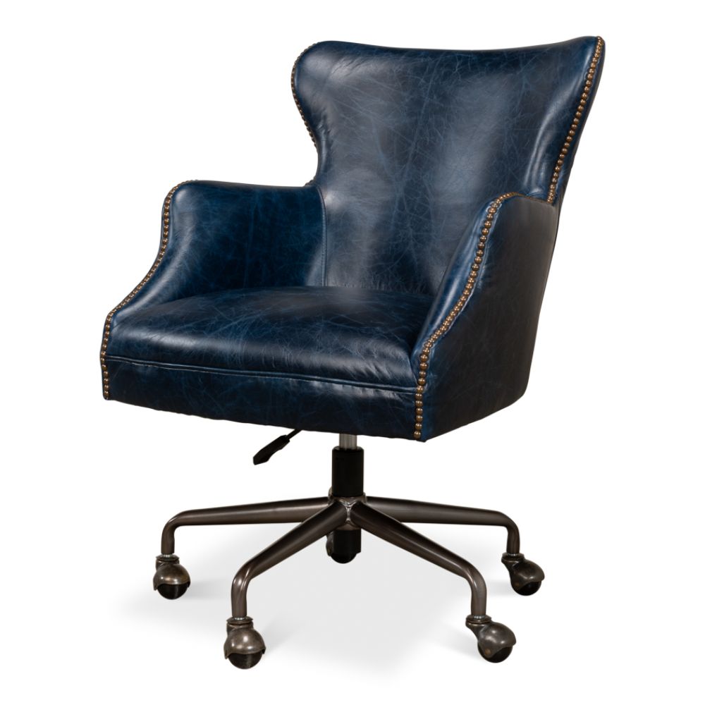 navy leather upholstery desk chair casters