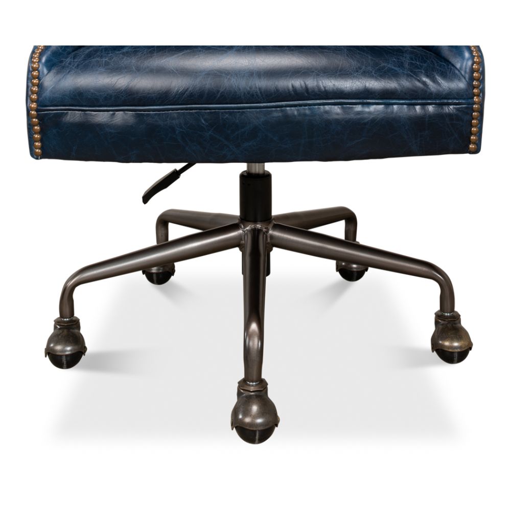 navy leather upholstery desk chair 5 casters