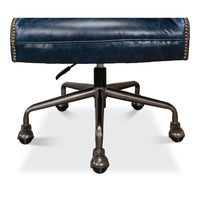navy leather upholstery desk chair 5 casters