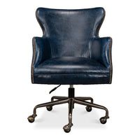 navy leather upholstery desk chair 5 casters