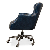 navy leather upholstery desk chair 5 casters