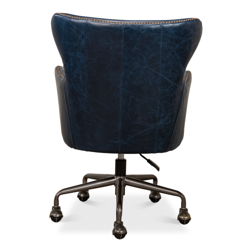 navy leather upholstery desk chair 5 casters