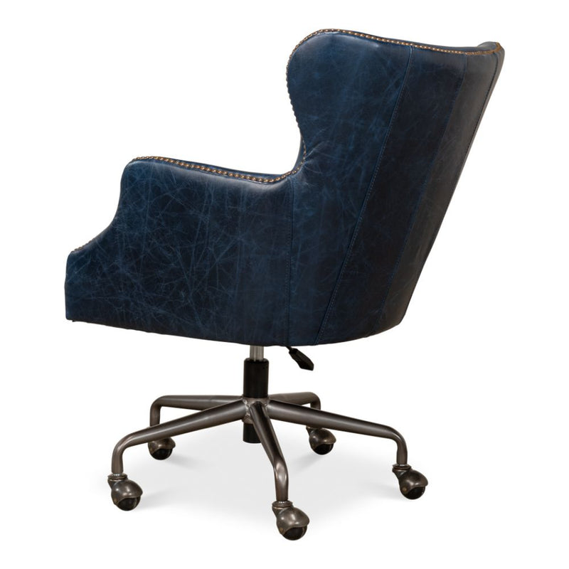navy leather upholstery desk chair 5 casters