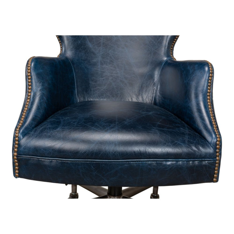 navy leather upholstery desk chair 5 casters