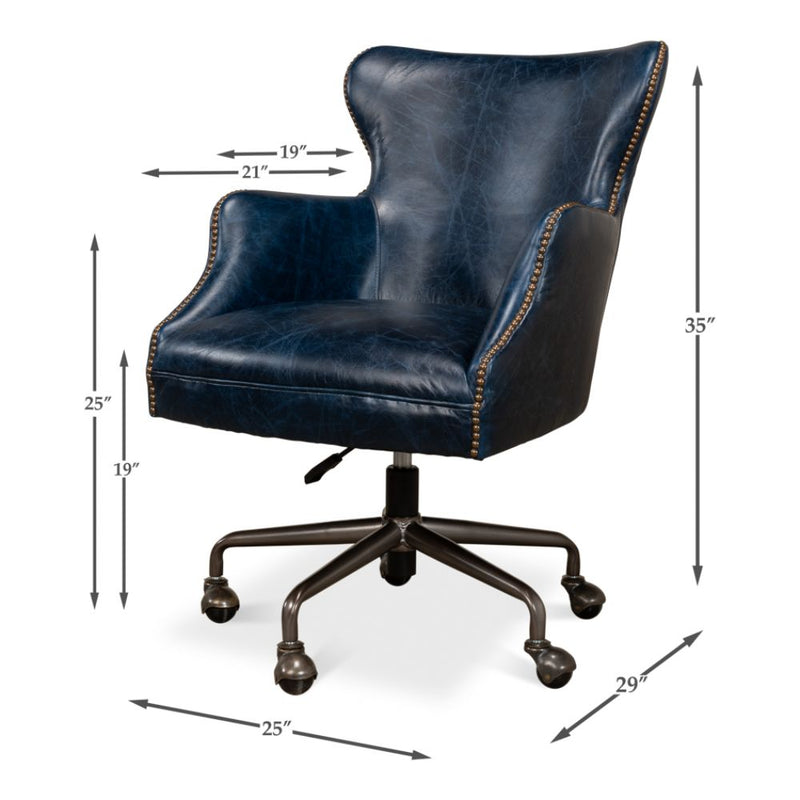 navy leather upholstery desk chair 5 casters