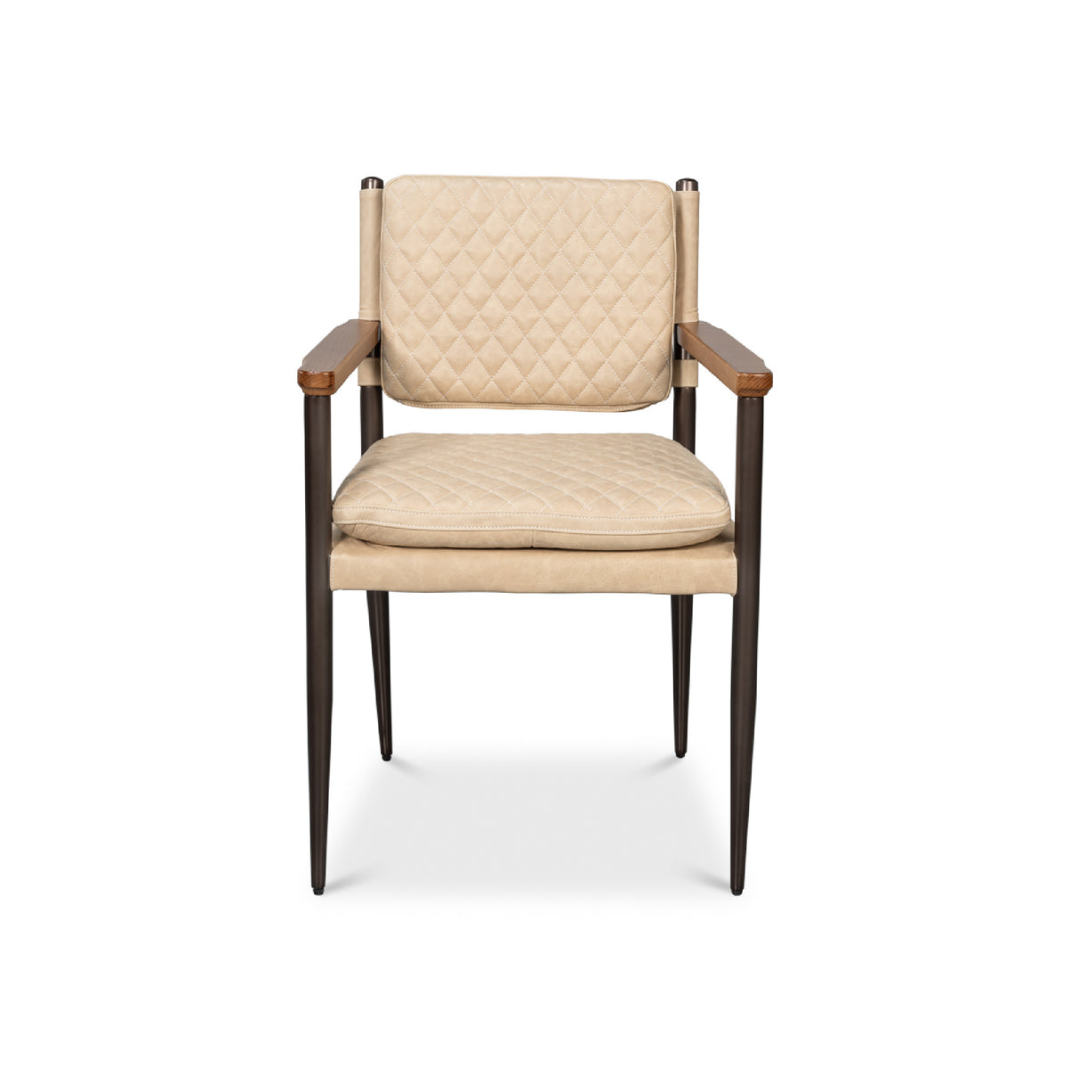 beige quilted leather armchair
