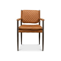 brown quilted leather arm chair metal legs