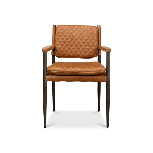 brown quilted leather arm chair metal legs