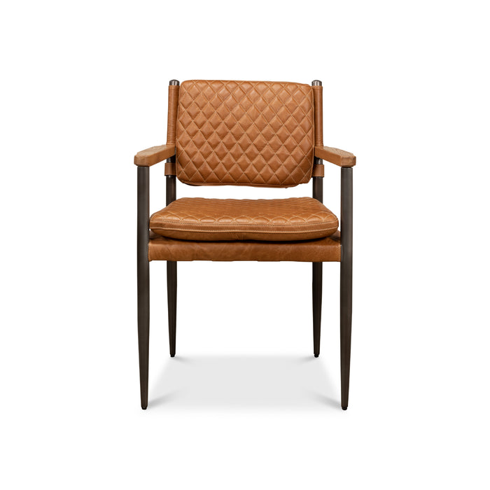 brown quilted leather arm chair metal legs