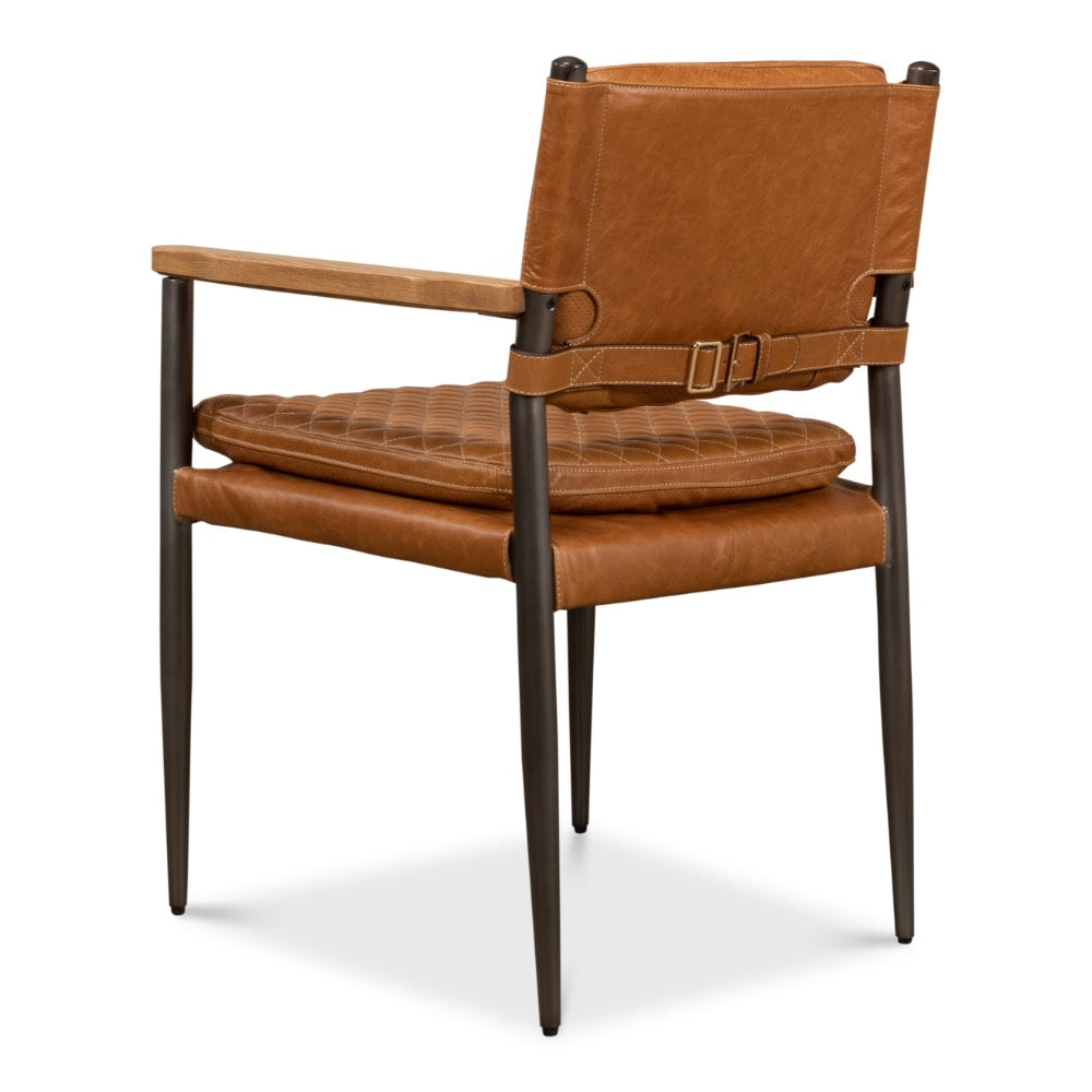 brown quilted leather arm chair metal legs
