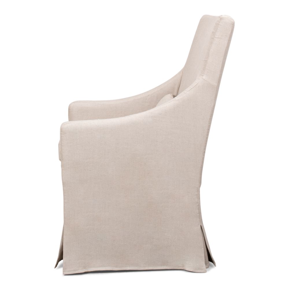 skirted arm chair beige linen