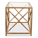 rectangle side table iron glass gold finish "x" sides
