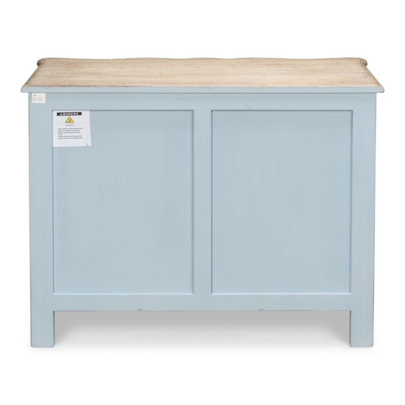 cabinet reclaimed pine 4 drawer scalloped rustic blue distressed bowed